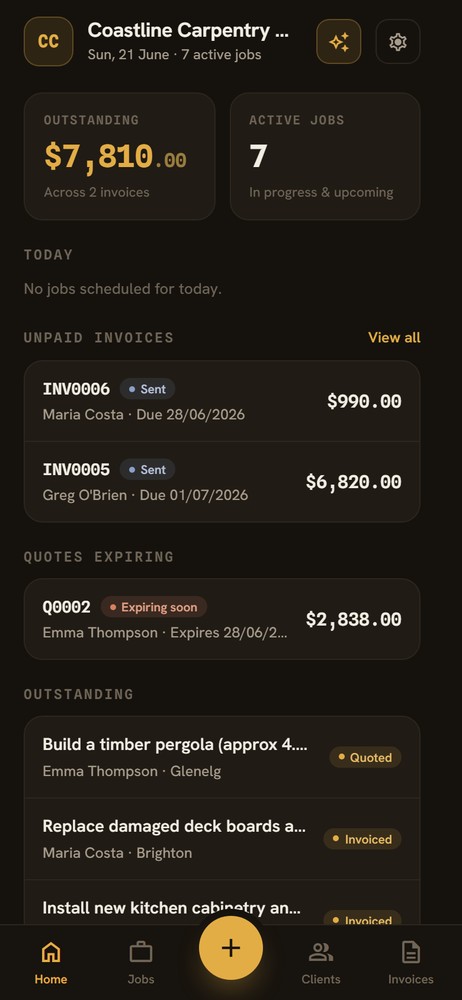 The Off the Tools home dashboard